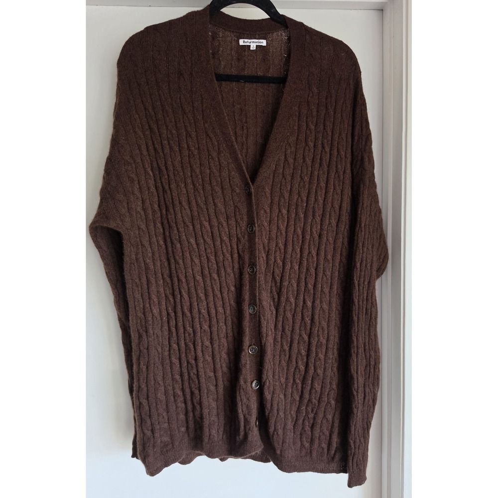 Reformation Brown Cable Knit Button Cardigan